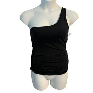 One Shoulder Black Ruched Tankini Top Swim Tank Baleaf Size 36 Beach Pool New